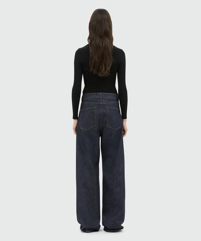 WideLeg Dark Blue Denim Pants With Studs Women MSGM Pants And Shorts