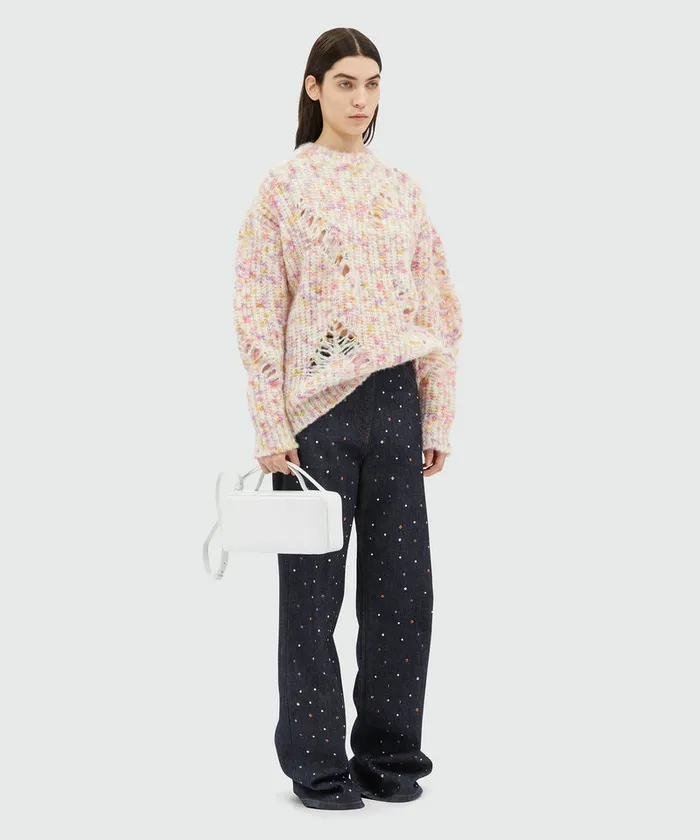 WideLeg Dark Blue Denim Pants With Studs Women MSGM Pants And Shorts