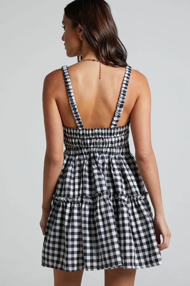 Wilda Mini Dress 8211 Shirred Tiered Dress In Black And White Check Women Showpo Curve Clothes