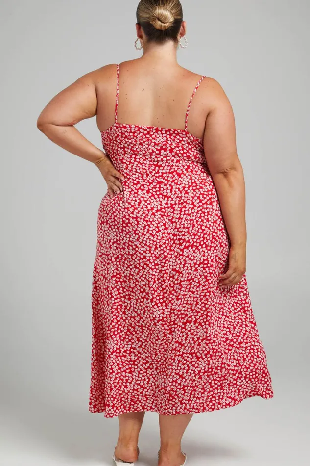 Willa Midi Dress 8211 Ruched Bust Thigh Split Dress In Red Floral Women Showpo Curve Clothes