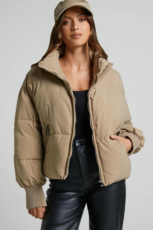 Windsor Jacket 8211 Puffer Jacket In Beige Women Showpo Jackets and Coats