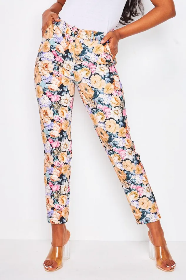 Women 2 Piece CoOrd Set Blazer Trousers With Floral Print In Dark Beige Beige Brentiny Paris Pants