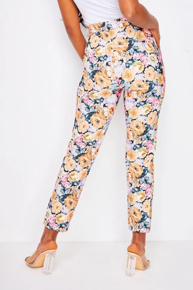 Women 2 Piece CoOrd Set Blazer Trousers With Floral Print In Dark Beige Beige Brentiny Paris Pants