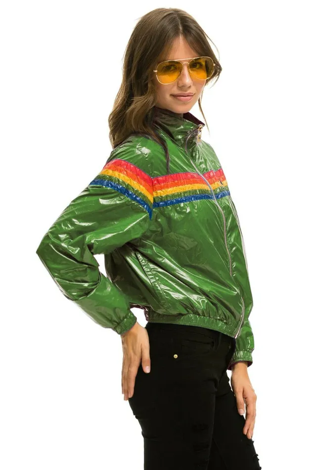 Women 5 STRIPE 8211 WINDBREAKER GARDEN GREEN GLOSSY Aviator Nation Outerwear Women 5 STRIPE 8211 WINDBREAKER GARDEN GREEN GLOSSY Aviator Nation Outerwear
