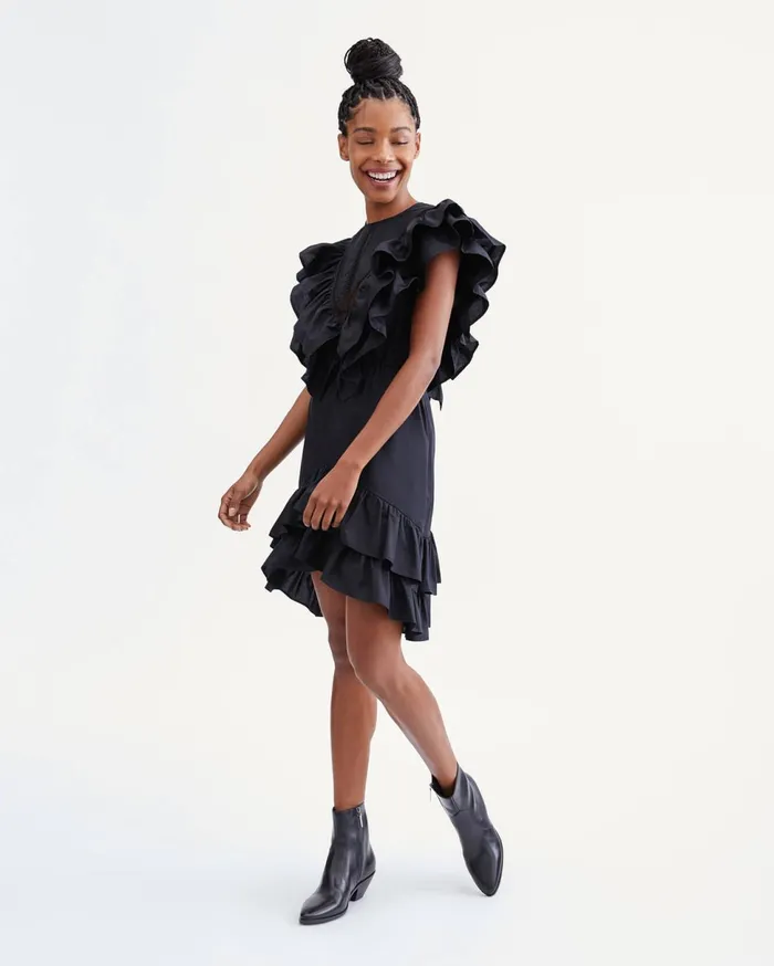 Women 7 For All Mankind Dresses 038 Jumpsuits Ruffle Dress With Lace Trim In Jet Black