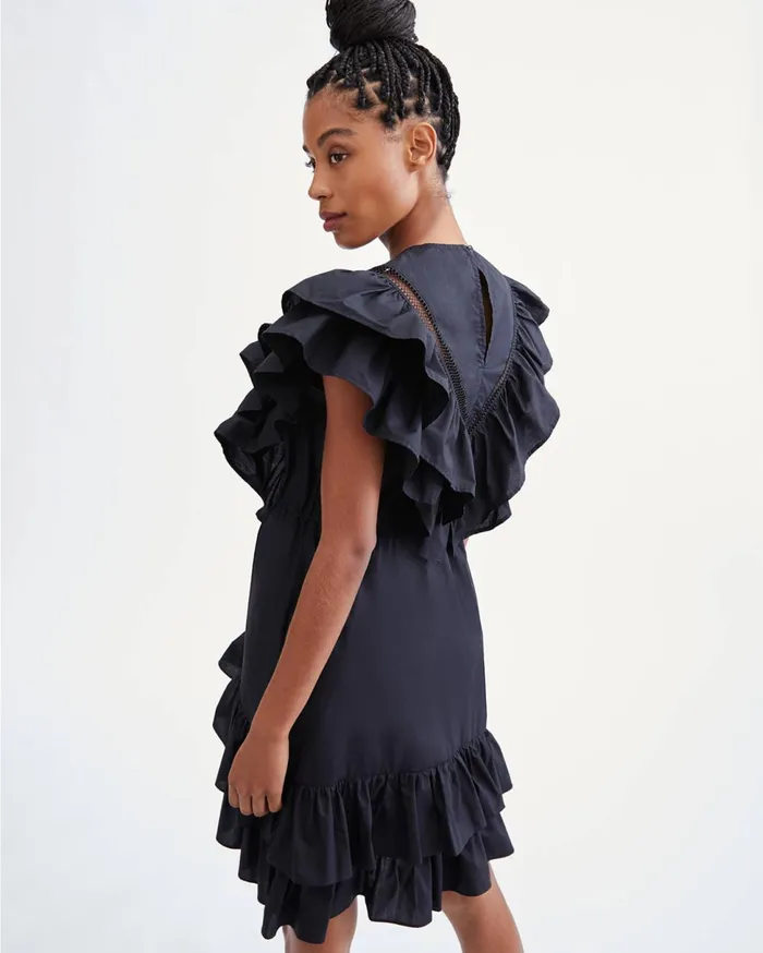Women 7 For All Mankind Dresses 038 Jumpsuits Ruffle Dress With Lace Trim In Jet Black