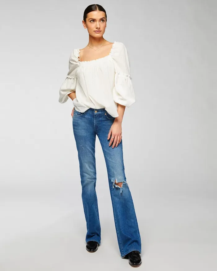 Women 7 For All Mankind Full Length 080 Original Bootcut In Aphrodite Blue With Destroy Women 7 For All Mankind Full Length 080 Original Bootcut In Aphrodite Blue With Destroy