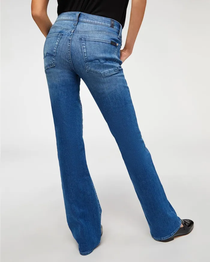 Women 7 For All Mankind Full Length 080 Original Bootcut In Aphrodite Blue With Destroy