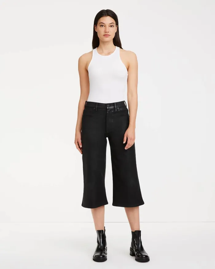 Women 7 For All Mankind High Waist Alexa Culotte In Coated Black