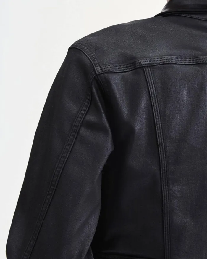 Women 7 For All Mankind Jackets 038 Coats Coated Triple Needle Slant Pocket Jacket In Black
