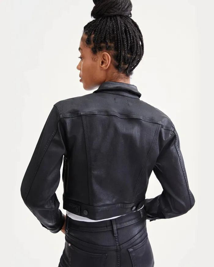 Women 7 For All Mankind Jackets 038 Coats Coated Triple Needle Slant Pocket Jacket In Black