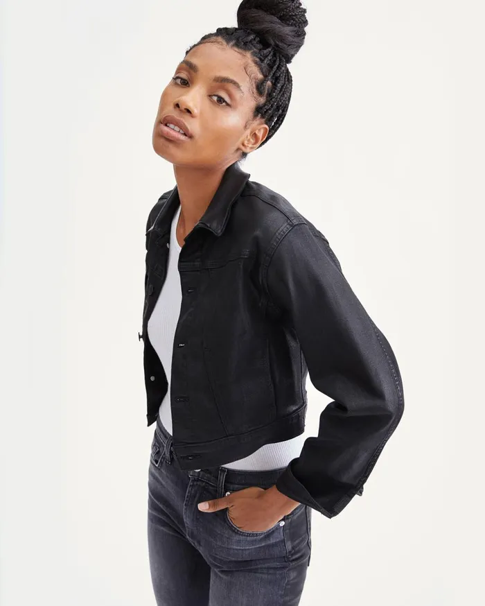 Women 7 For All Mankind Jackets 038 Coats Coated Triple Needle Slant Pocket Jacket In Black