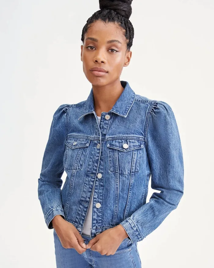 Women 7 For All Mankind Jackets 038 Coats Puff Sleeve Jean Jacket In Chambers