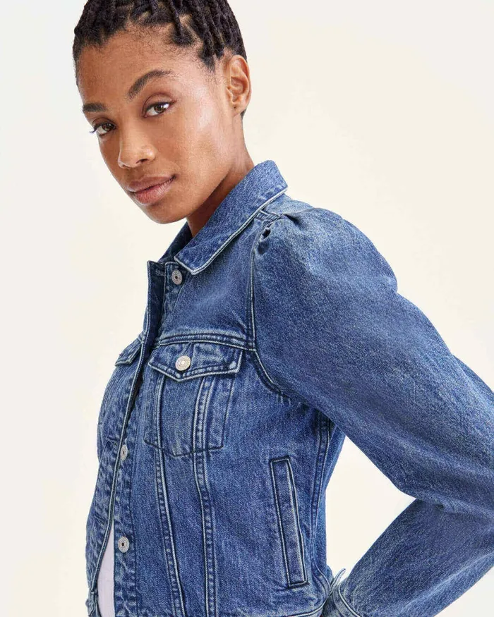 Women 7 For All Mankind Jackets 038 Coats Puff Sleeve Jean Jacket In Chambers