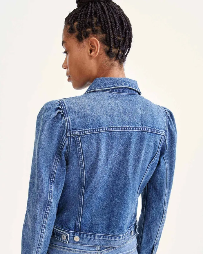 Women 7 For All Mankind Jackets 038 Coats Puff Sleeve Jean Jacket In Chambers