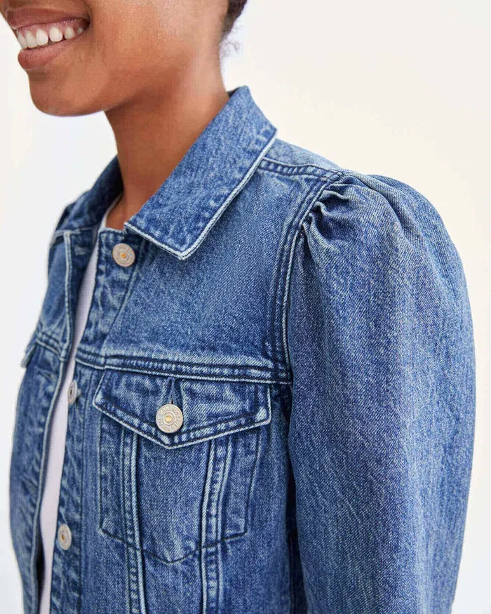 Women 7 For All Mankind Jackets 038 Coats Puff Sleeve Jean Jacket In Chambers