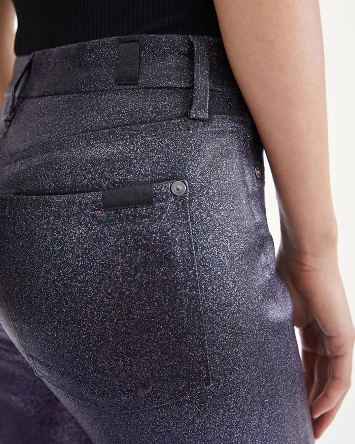 Women 7 For All Mankind Pants Coated High Waist Ankle Skinny With Faux Pockets In Sparkle