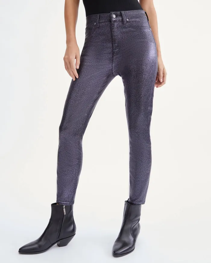 Women 7 For All Mankind Pants Coated High Waist Ankle Skinny With Faux Pockets In Sparkle