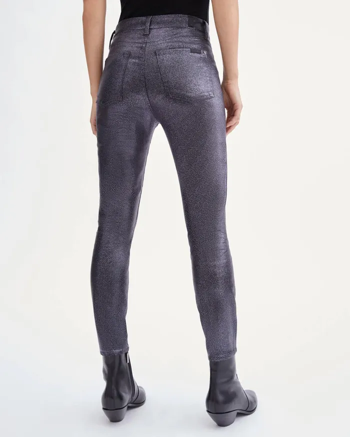 Women 7 For All Mankind Pants Coated High Waist Ankle Skinny With Faux Pockets In Sparkle