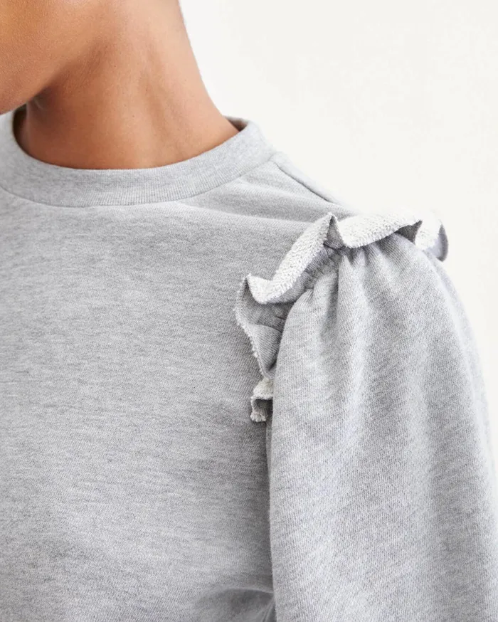 Women 7 For All Mankind Sweaters Exposed Ruffle Shoulder Sweater In Heather Charcoal