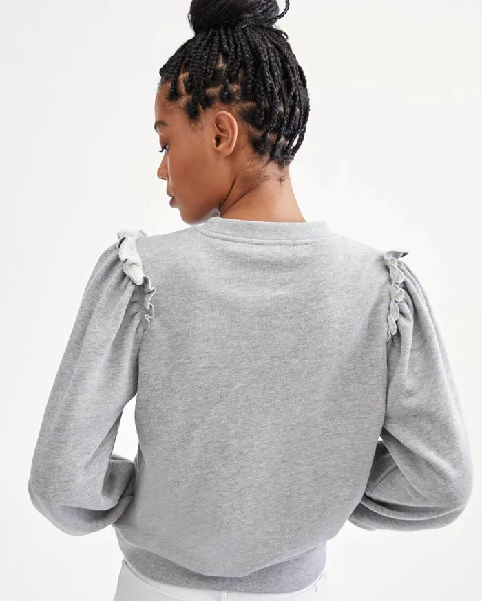 Women 7 For All Mankind Sweaters Exposed Ruffle Shoulder Sweater In Heather Charcoal