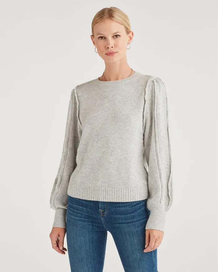 Women 7 For All Mankind Sweaters Merino Wool And Cashmere Fringe Sleeve Pullover In Heather Grey