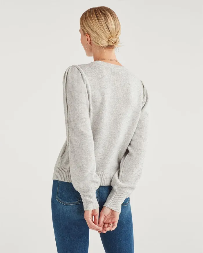 Women 7 For All Mankind Sweaters Merino Wool And Cashmere Fringe Sleeve Pullover In Heather Grey