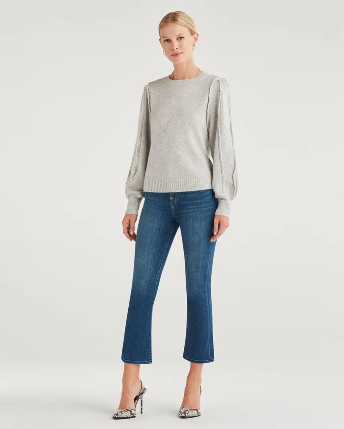 Women 7 For All Mankind Sweaters Merino Wool And Cashmere Fringe Sleeve Pullover In Heather Grey