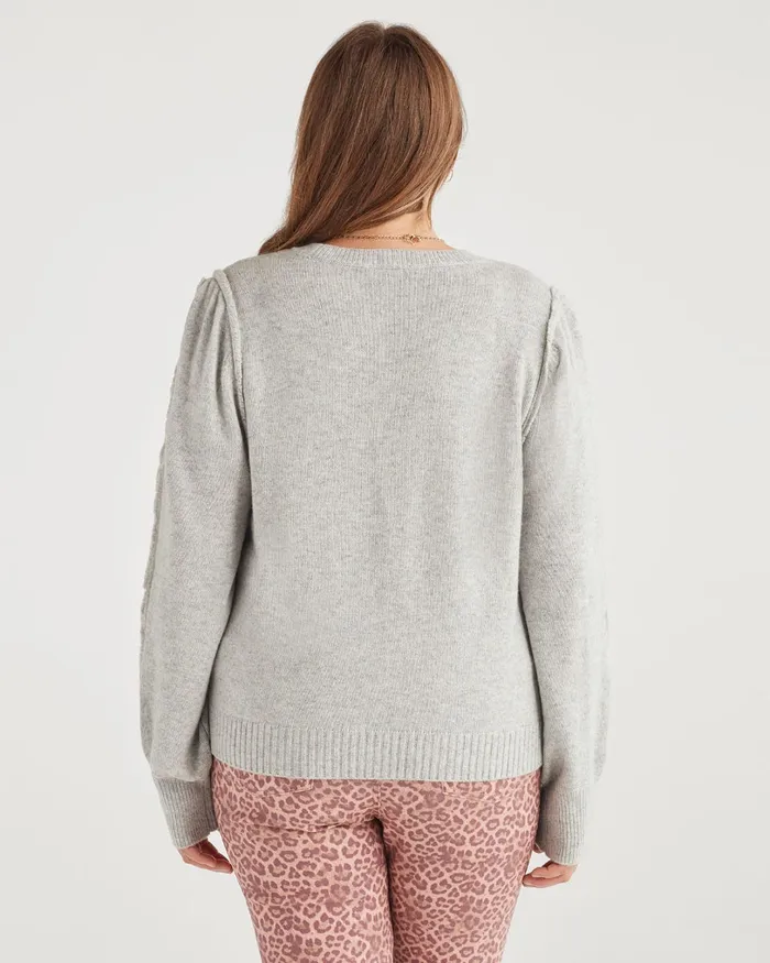 Women 7 For All Mankind Sweaters Merino Wool And Cashmere Fringe Sleeve Pullover In Heather Grey