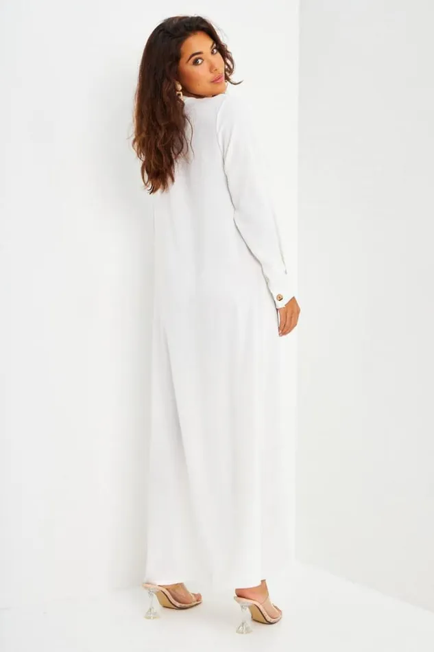 Women Abaya Blanche Dcollet V Broderie Dore White Brentiny Paris Collection Ramadan