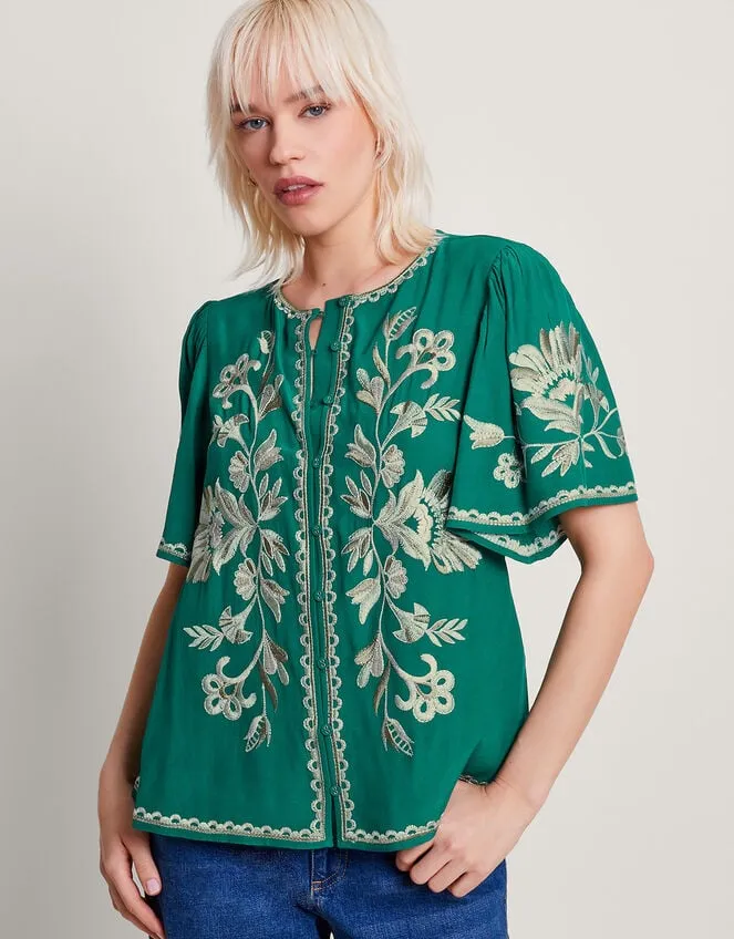 Women Adina Embroidered Blouse Green Monsoon Tops and Blouses