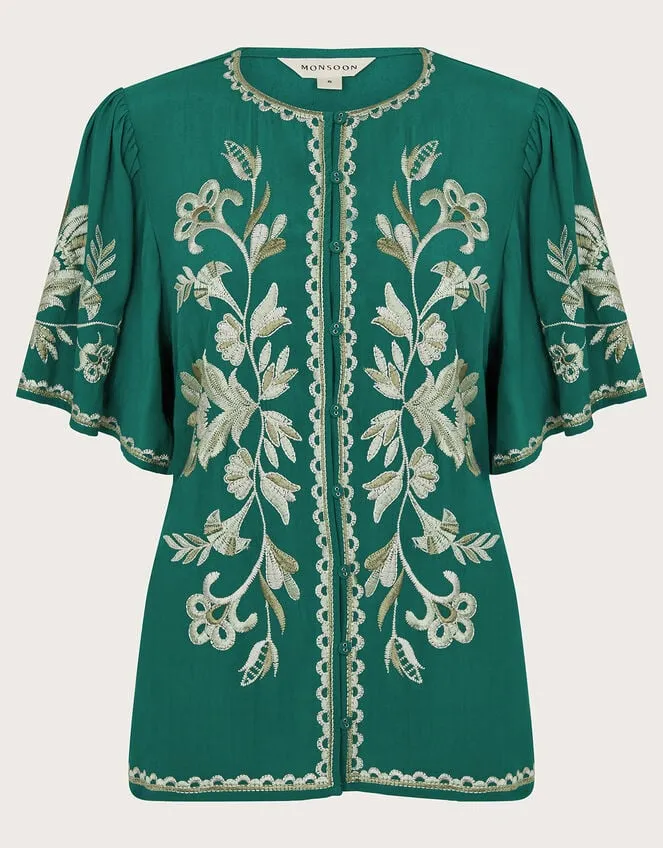 Women Adina Embroidered Blouse Green Monsoon Tops and Blouses