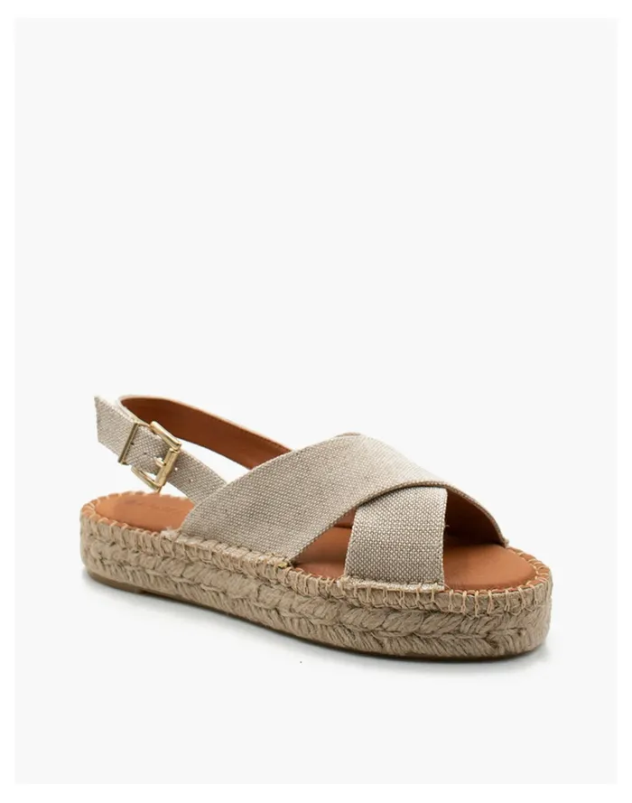 Women ALOHAS Linen Crossed Platform Bicolor Espadrille Sandals Almond Madewell Sandals