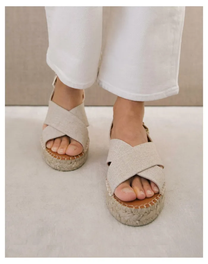 Women ALOHAS Linen Crossed Platform Bicolor Espadrille Sandals Almond Madewell Sandals Women ALOHAS Linen Crossed Platform Bicolor Espadrille Sandals Almond Madewell Sandals