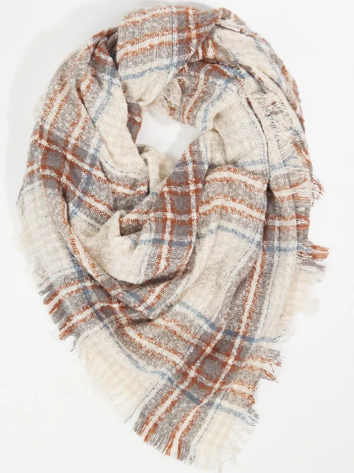 Women Altar039d State Bandanas Scarves Frayed Plaid Scarf Blue