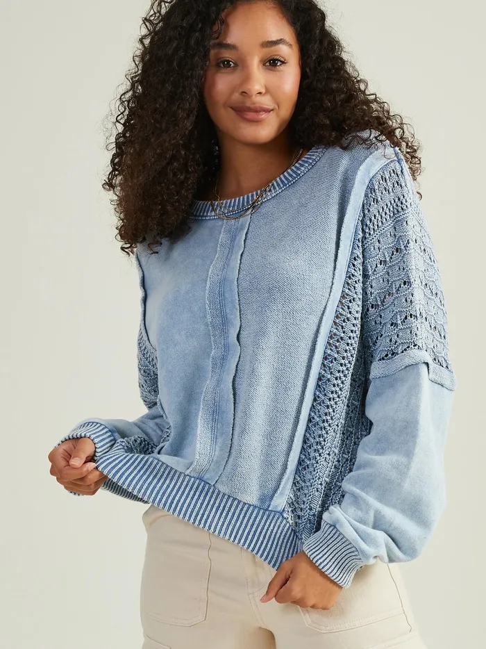 Women Altar039d State Blouses Jenna Crochet Pieced Top Ltblue