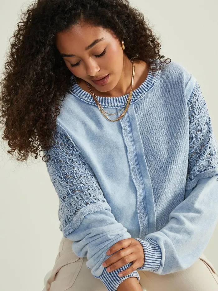 Women Altar039d State Blouses Jenna Crochet Pieced Top Ltblue
