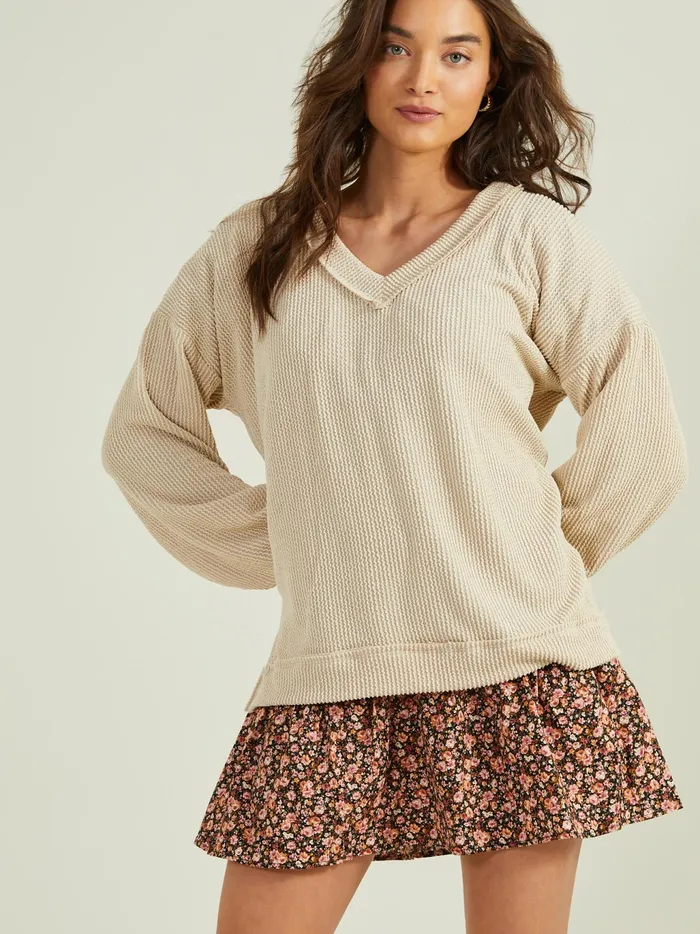Women Altar039d State Blouses Journee Ribbed VNeck Tunic Oat
