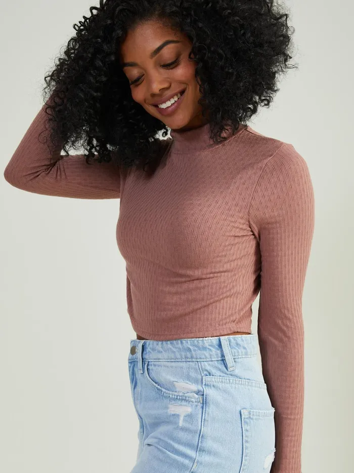 Women Altar039d State Blouses Leia Ribbed Mock Neck Top Mauve