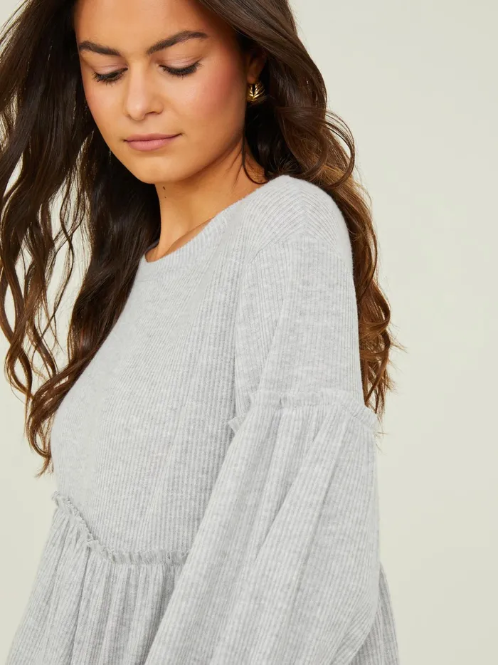 Women Altar039d State Blouses Mabel Ribbed Babydoll Top Heathergrey