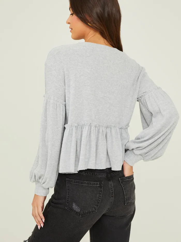 Women Altar039d State Blouses Mabel Ribbed Babydoll Top Heathergrey