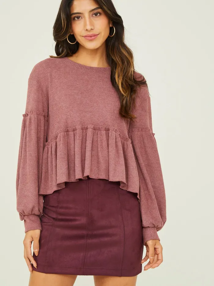Women Altar039d State Blouses Mabel Ribbed Babydoll Top Marsala