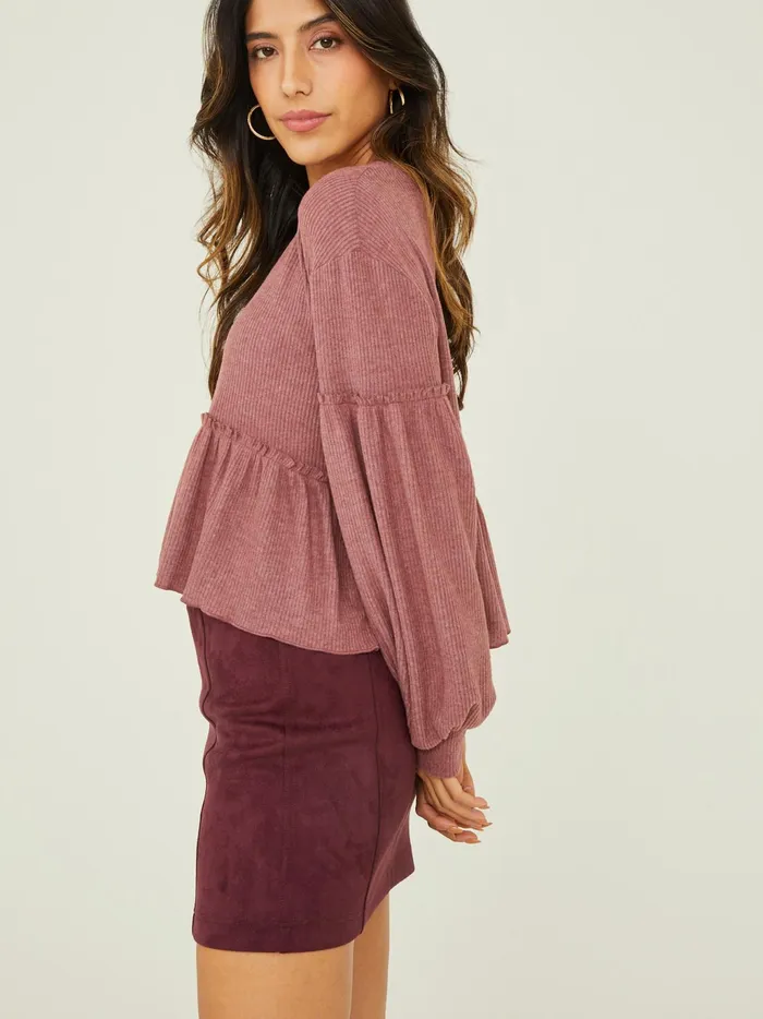 Women Altar039d State Blouses Mabel Ribbed Babydoll Top Marsala