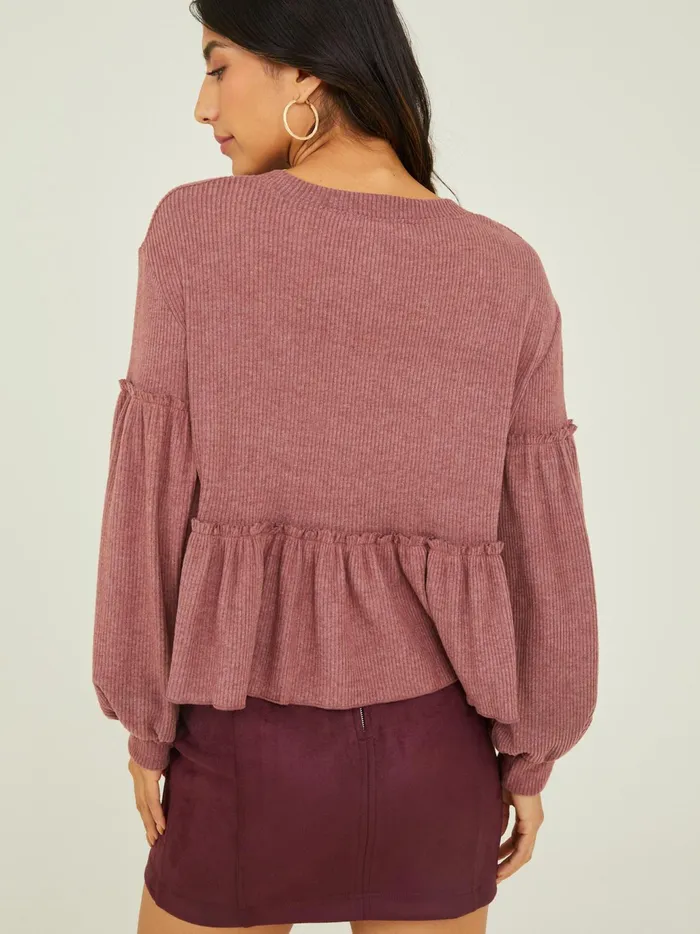 Women Altar039d State Blouses Mabel Ribbed Babydoll Top Marsala