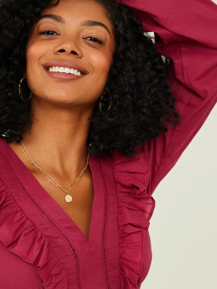 Women Altar039d State Blouses Romy Ruffle VNeck Top Wine