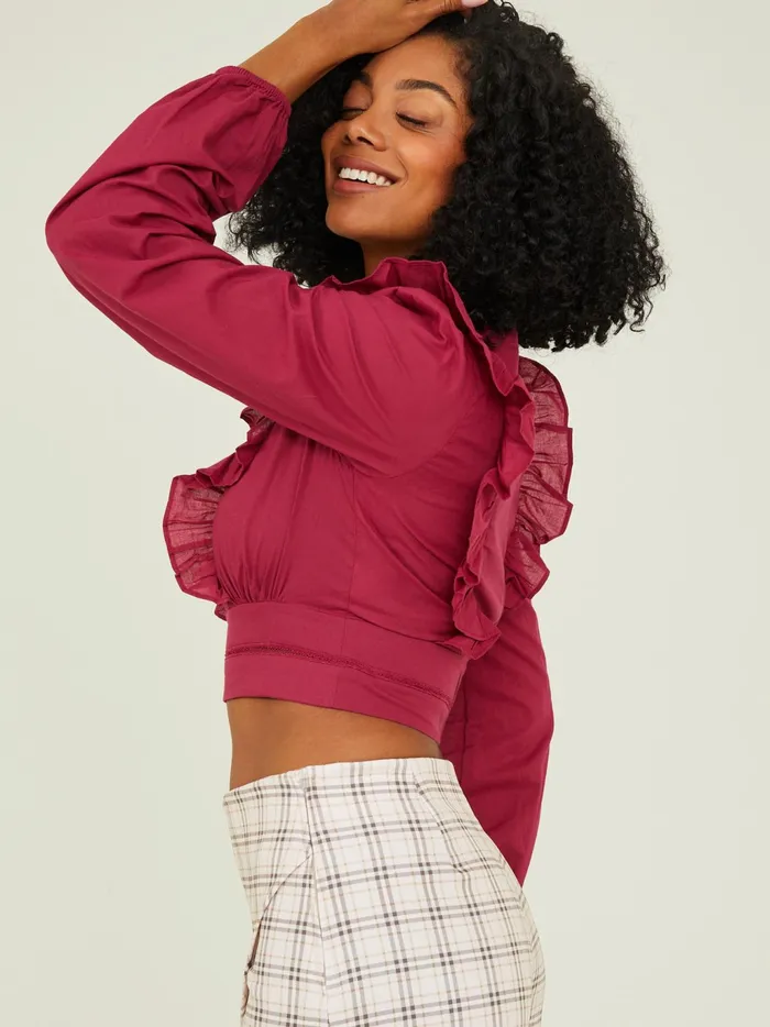 Women Altar039d State Blouses Romy Ruffle VNeck Top Wine