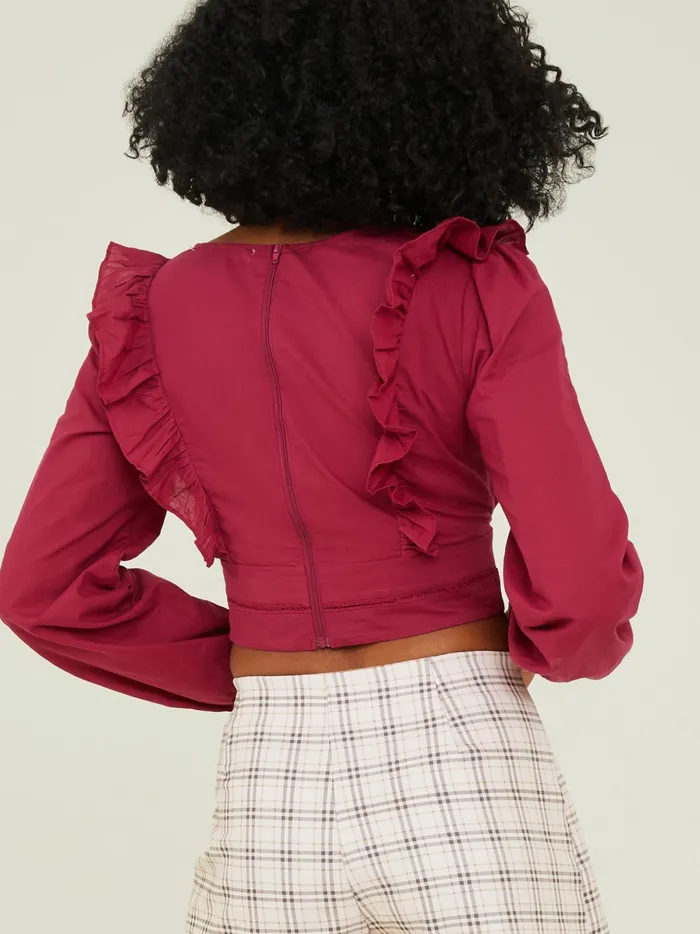 Women Altar039d State Blouses Romy Ruffle VNeck Top Wine