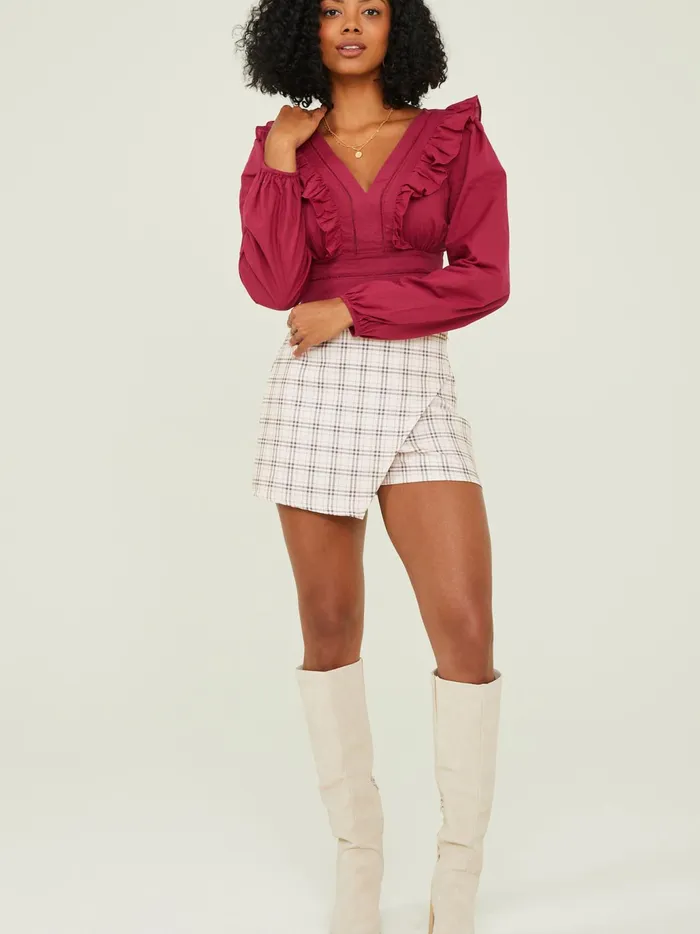 Women Altar039d State Blouses Romy Ruffle VNeck Top Wine