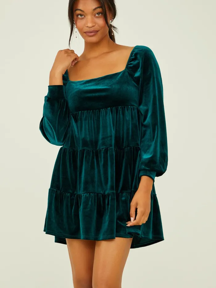 Women Altar039d State Casual Melody Velvet Dress Emerald