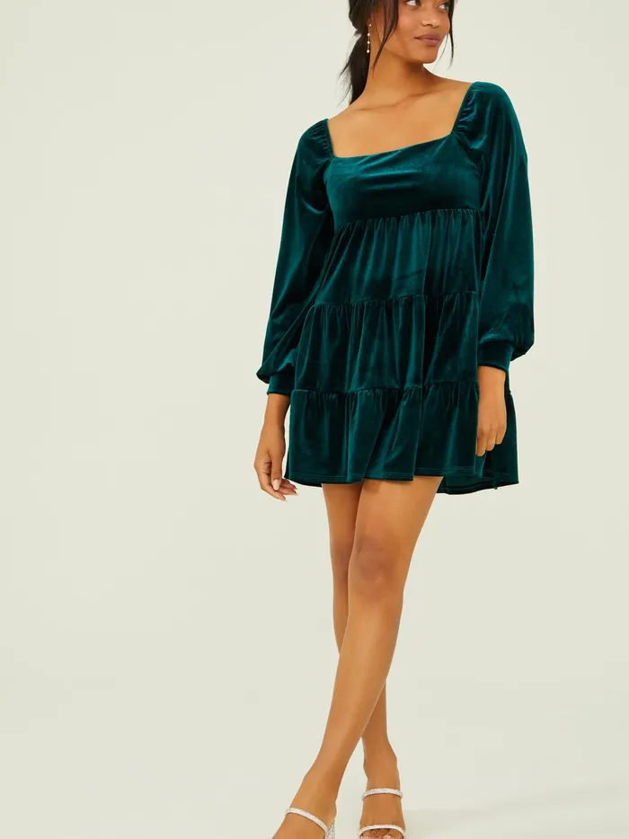 Women Altar039d State Casual Melody Velvet Dress Emerald